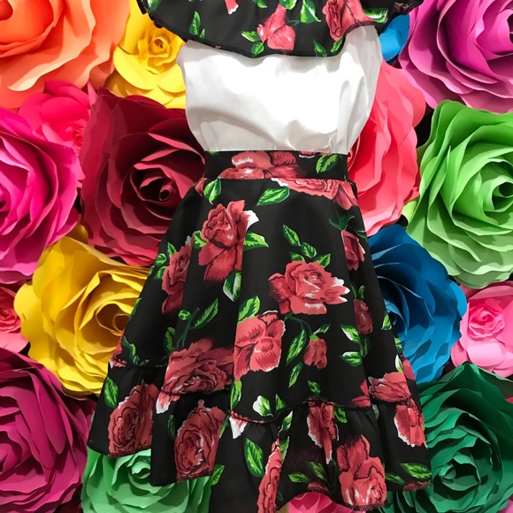 Mexican two piece T2 style Jalisco 14” long the skirt and blouse black - Picture 5 of 7